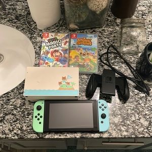 nintendo switch mario animal crossing charging stand gaming controller cables.